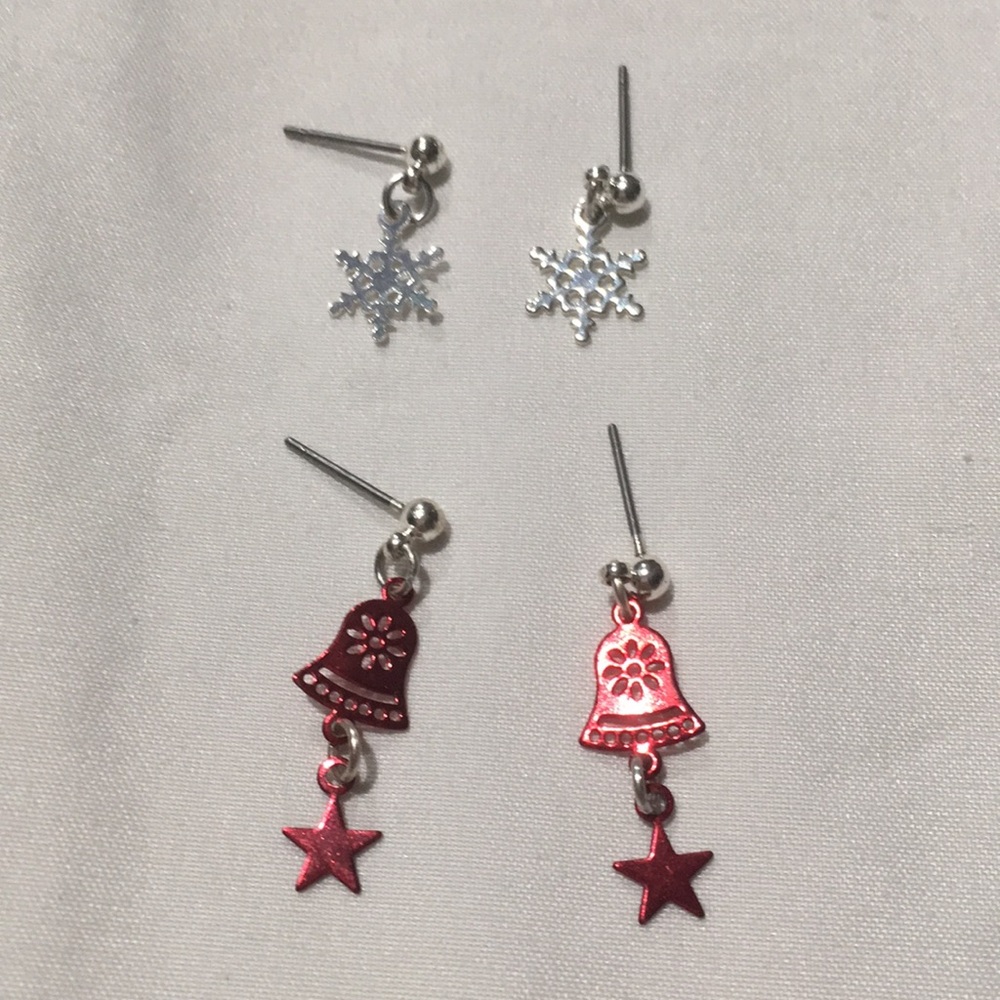 Snowflakes and bells Christmas earring pair